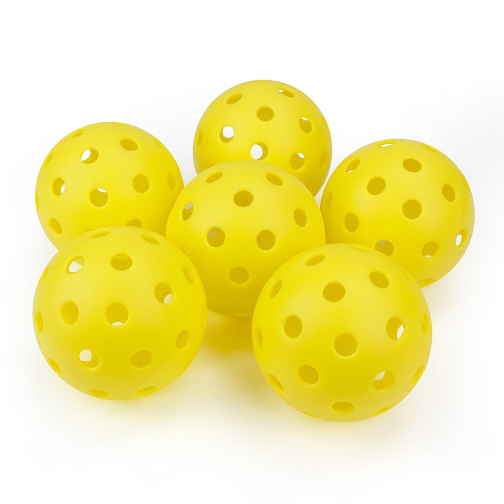 Outdoor competition pickleballs made from high quality plastics.