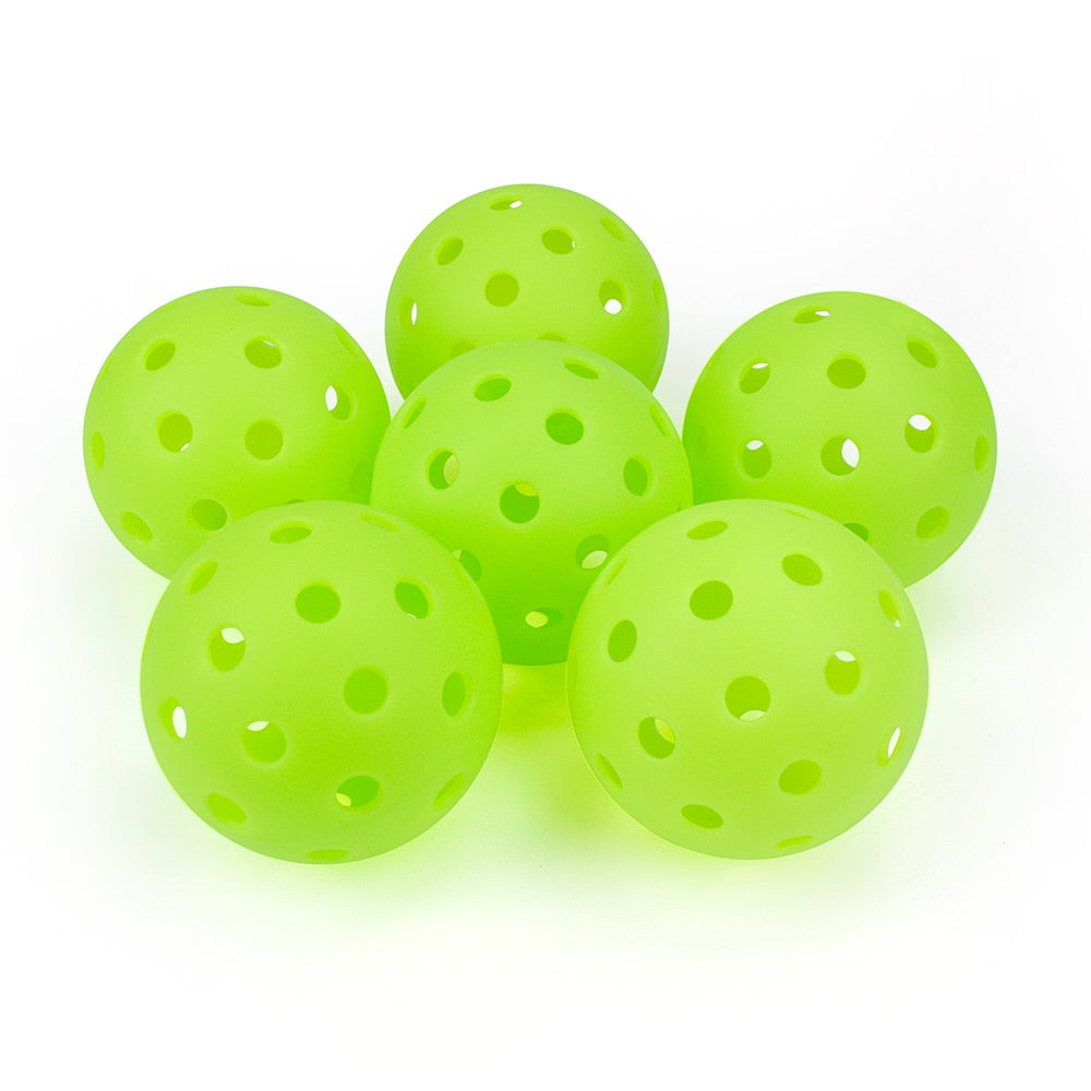 Outdoor competition pickleballs made from high quality plastics.