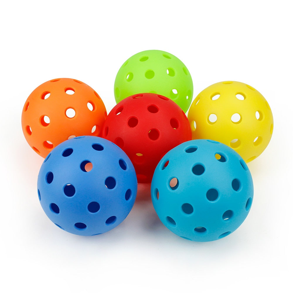 Outdoor competition pickleballs made from high quality plastics.