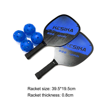 Wooden pickleball paddle kit with balls and a bag.