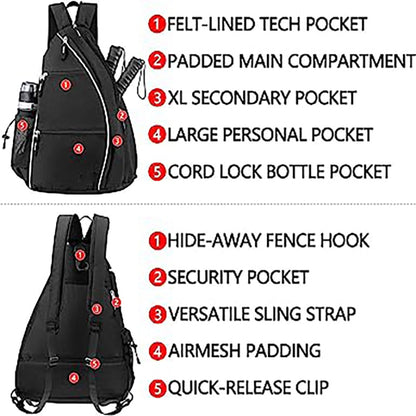 Pickleball Backpack with Adjustable Sling Bag and Fence Hook