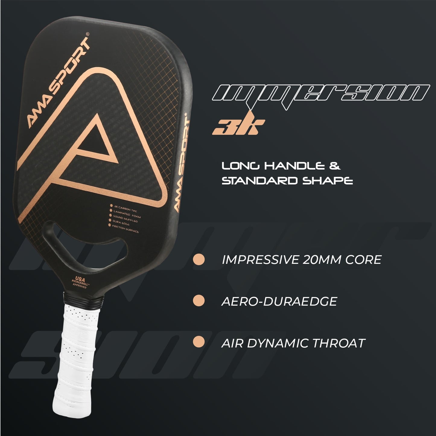AMASPORT Fusion & Immersion Pickleball Paddle - Carbon Fiber Composite