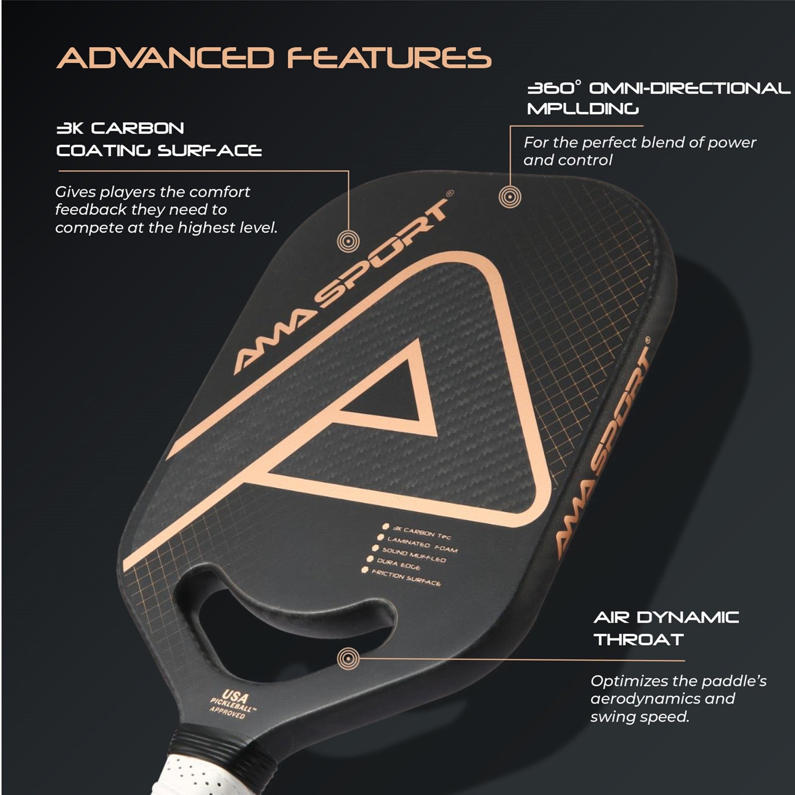 AMASPORT Fusion & Immersion Pickleball Paddle - Carbon Fiber